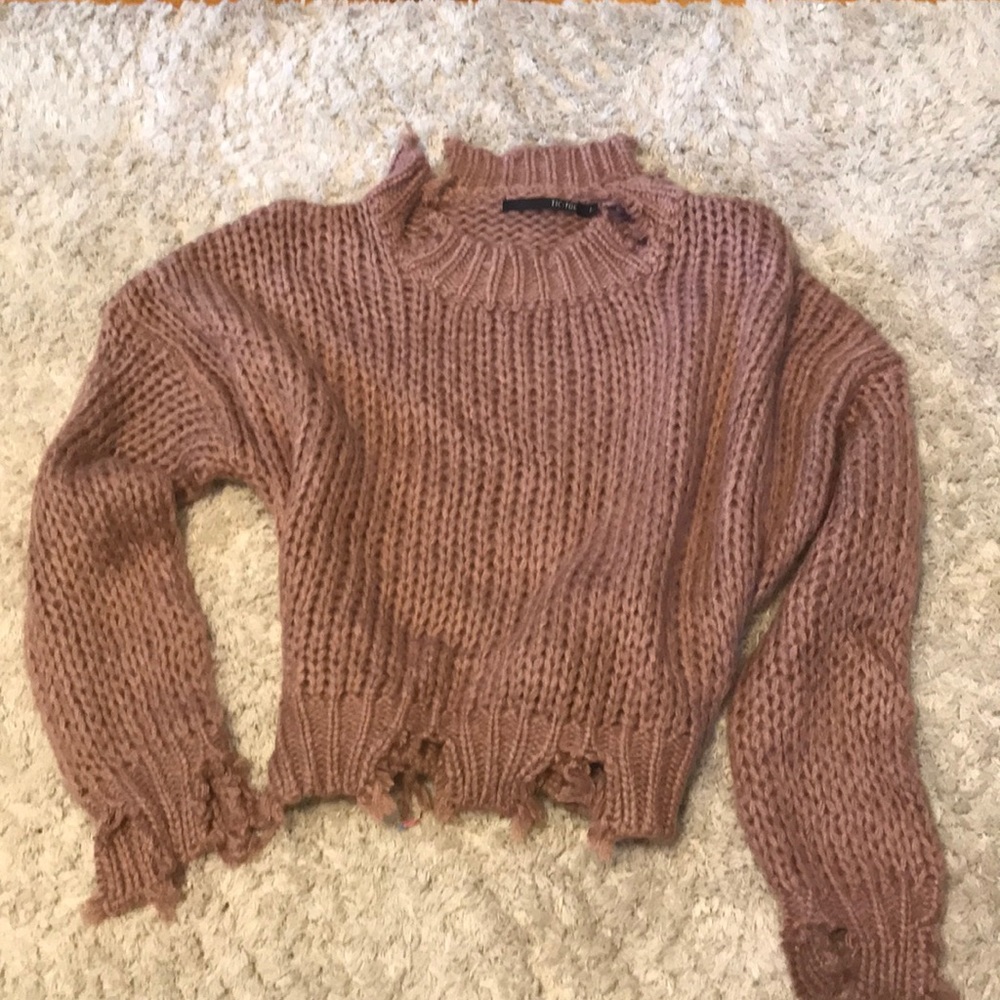 Distressed cropped sweater